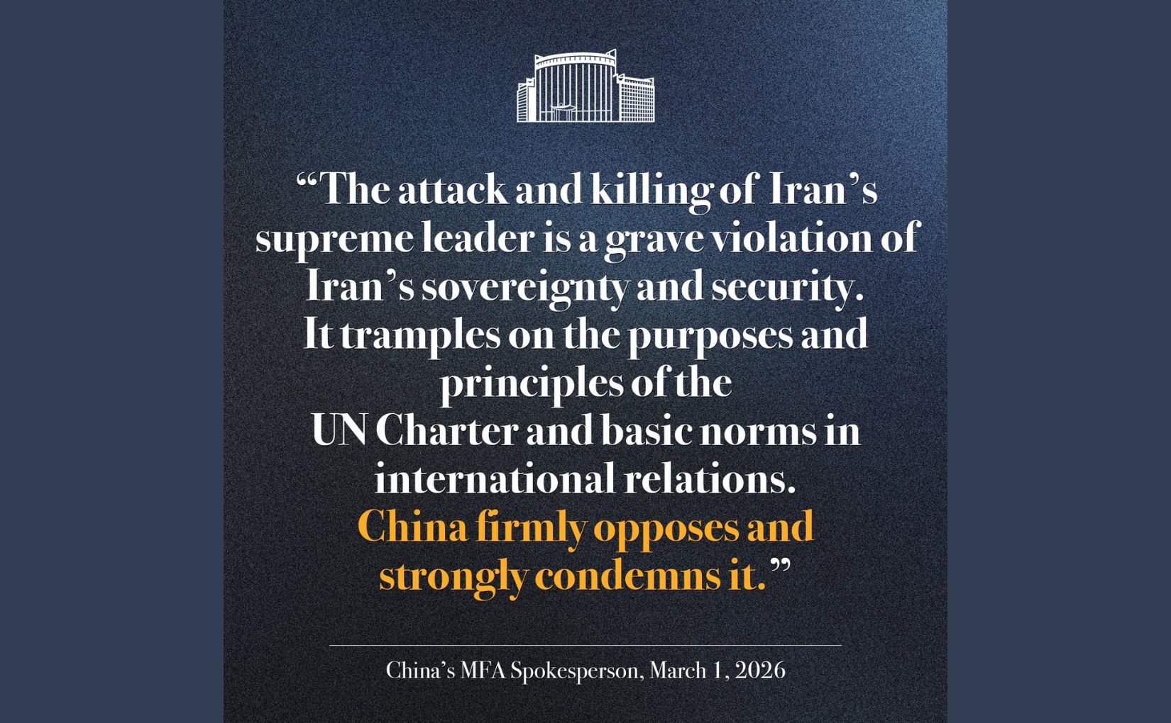 China firmly opposes and strongly condemns killing of Iran’s supreme leader